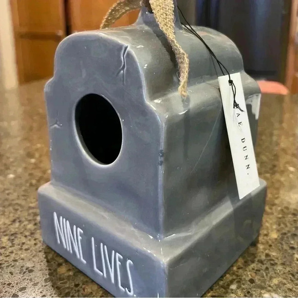 NEW Rae Dunn - NINE LIVES - Tombstone Ceramic Birdhouse / Home Decor - So Fun! - Picture 8 of 9